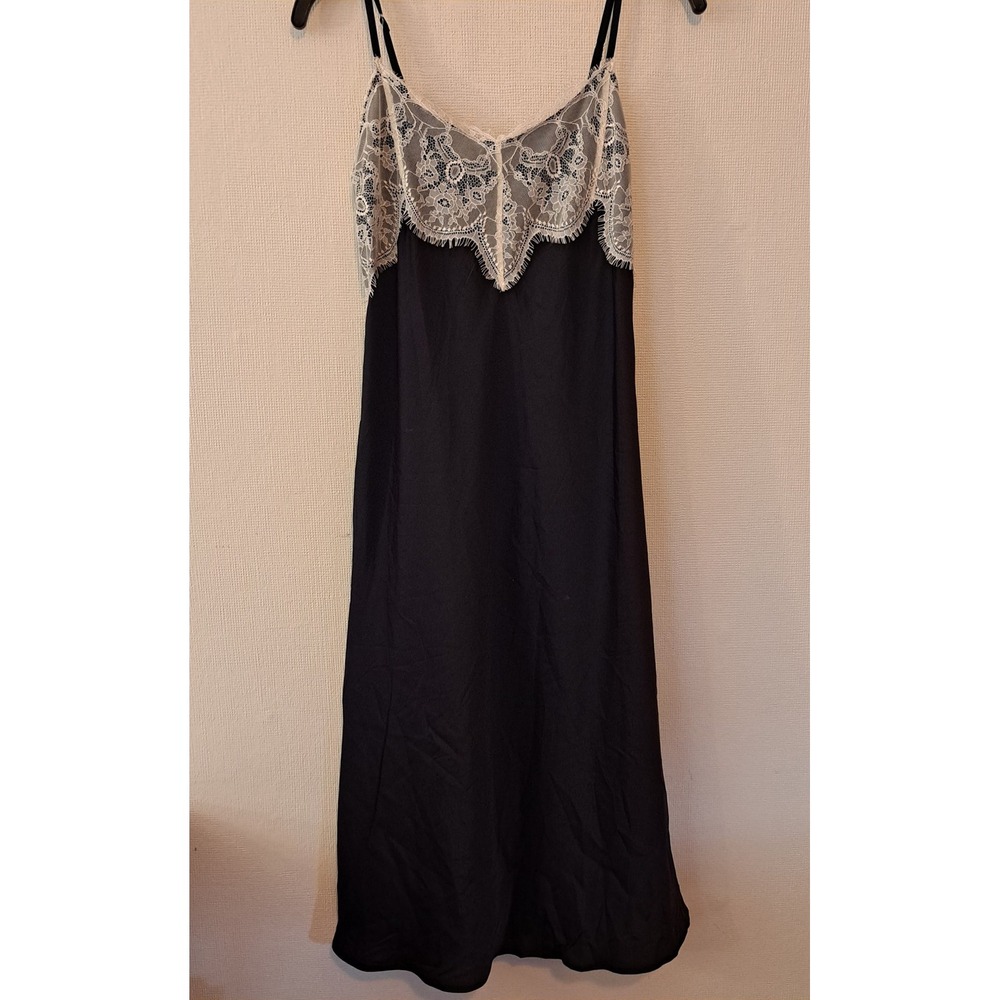Sleeveless Lace Trim Satin Midi A-Line Dress - Wild Fable Black S 1036-320-B45